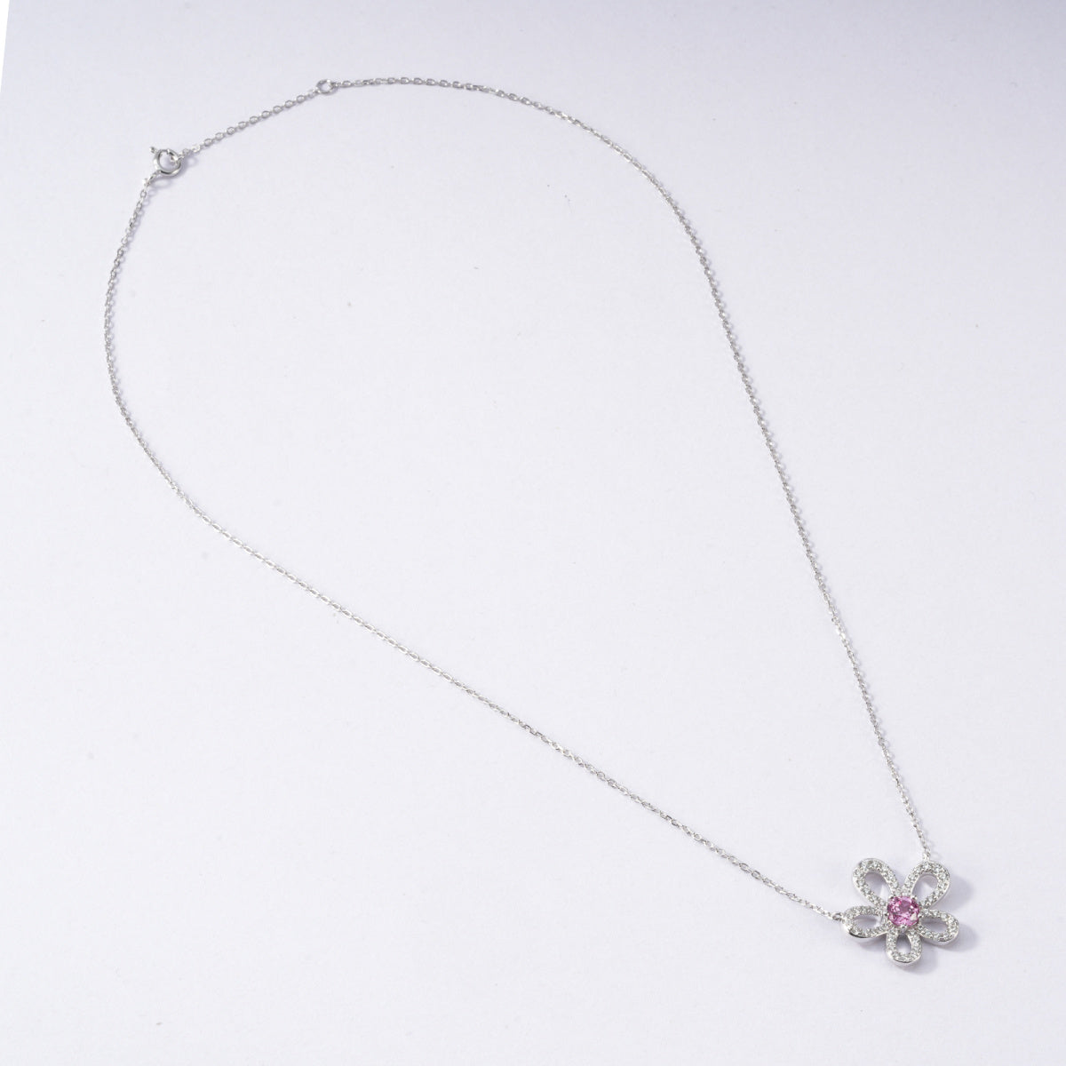 S925 Sterling Silver Padparadscha Sapphire Flower Necklace | Bespoke Moment