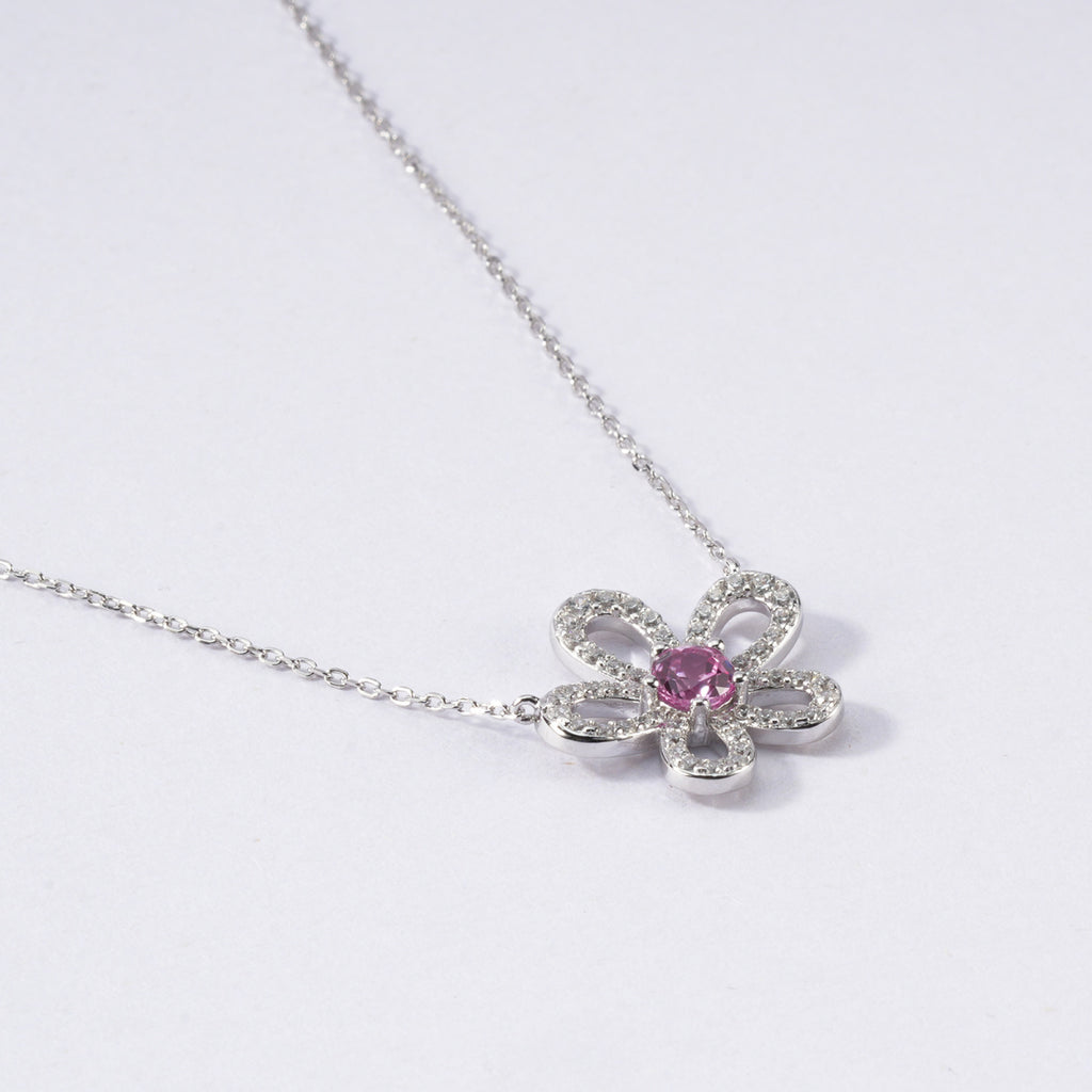 S925 Sterling Silver Padparadscha Sapphire Flower Necklace | Bespoke Moment