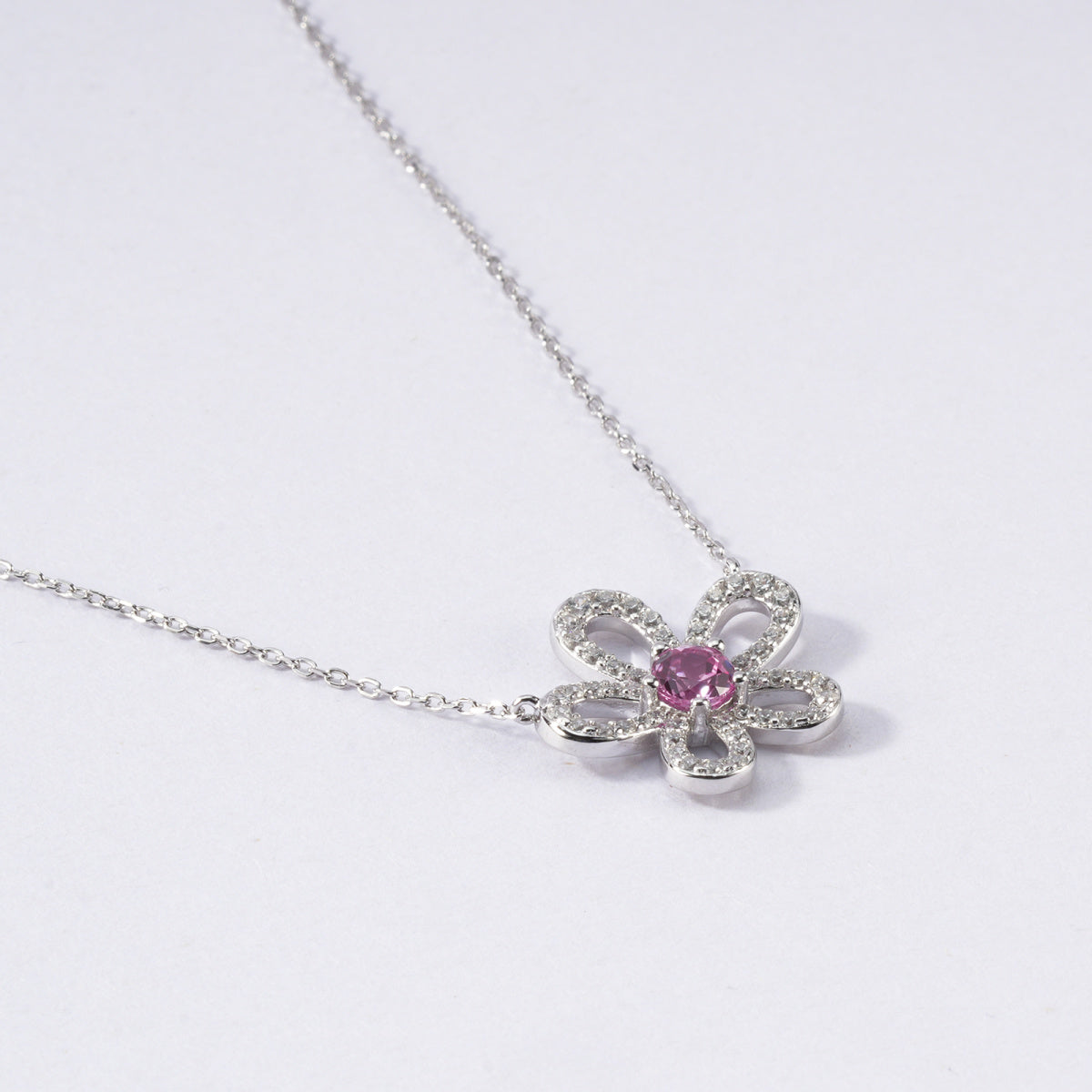 S925 Sterling Silver Padparadscha Sapphire Flower Necklace | Bespoke Moment