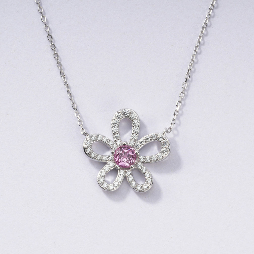 S925 Sterling Silver Padparadscha Sapphire Flower Necklace | Bespoke Moment