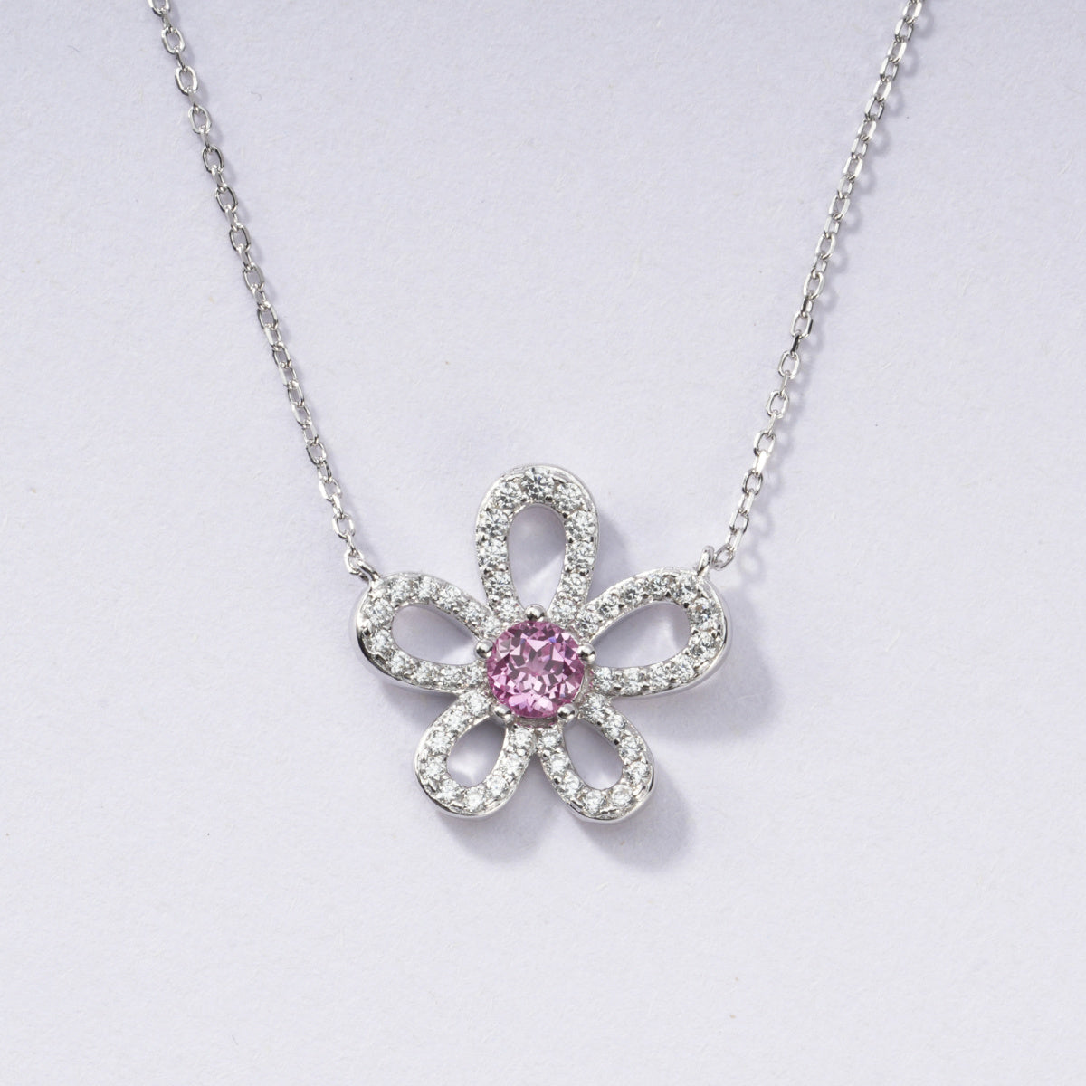 S925 Sterling Silver Padparadscha Sapphire Flower Necklace | Bespoke Moment