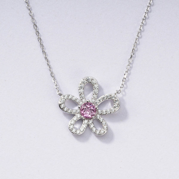S925 Sterling Silver Padparadscha Sapphire Flower Necklace | Bespoke Moment
