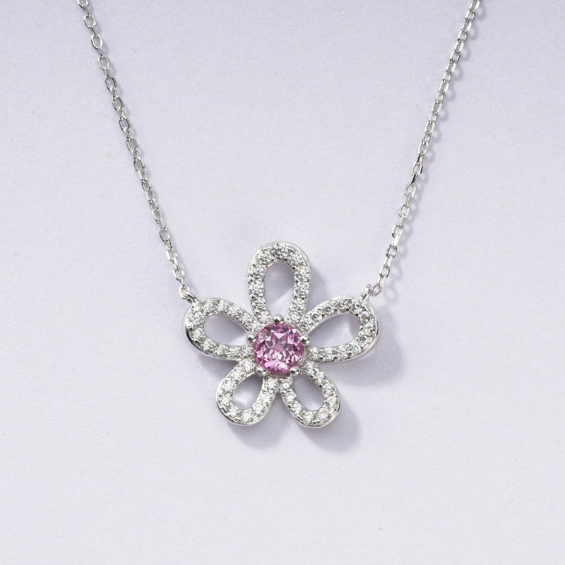 S925 Sterling Silver Padparadscha Sapphire Flower Necklace | Bespoke Moment