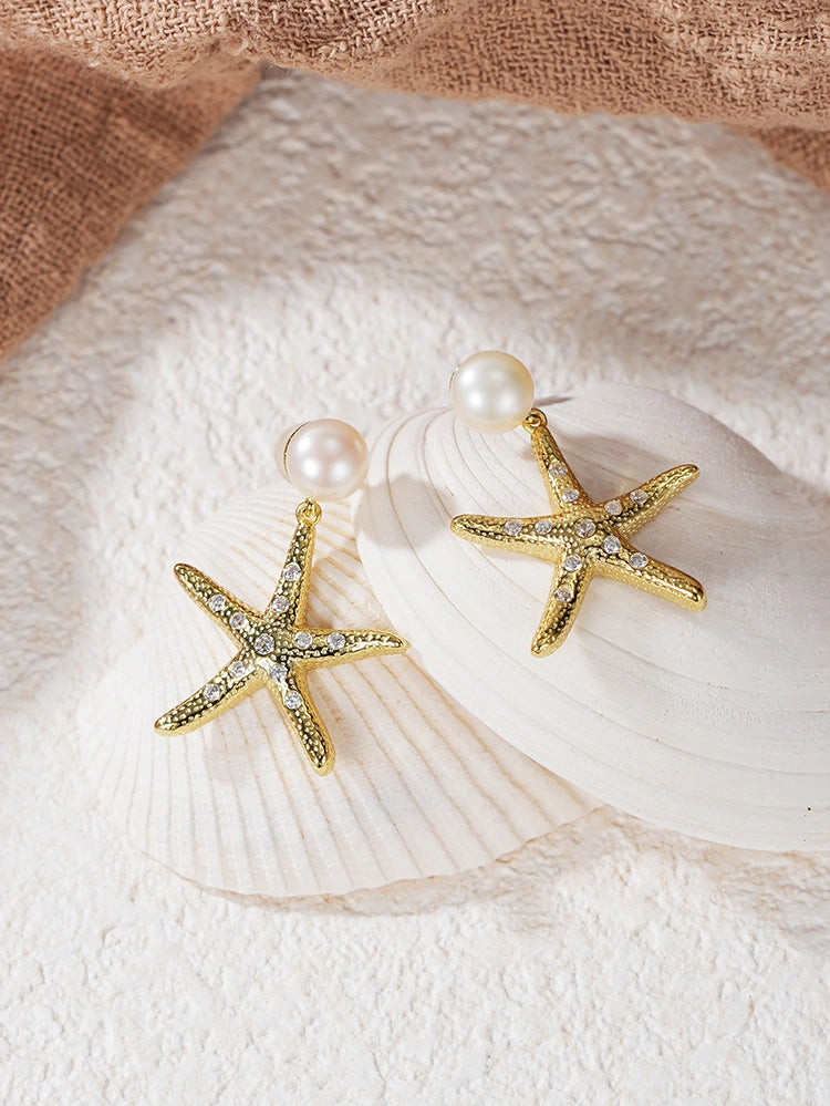 Freshwater Pearl Starfish Earrings – S925 Sterling Silver | Bespoke Moment