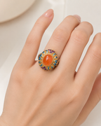 Nanhong Agate Enamel Statement Ring – S925 Sterling Silver | Bespoke Moment Gifts Selection