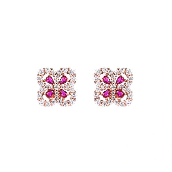 Lab-Grown Ruby Floral Stud Earrings – 925 Sterling Silver | Bespoke Moment Gifts Selection