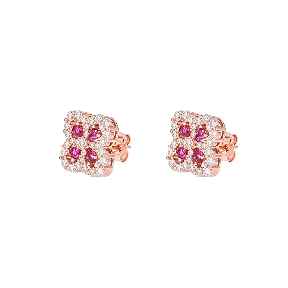 Lab-Grown Ruby Floral Stud Earrings – 925 Sterling Silver | Bespoke Moment Gifts Selection
