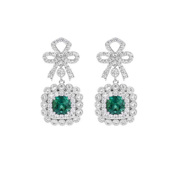 Emerald Bow Drop Earrings – S925 Sterling Silver| Bespoke Moment Gifts Selection