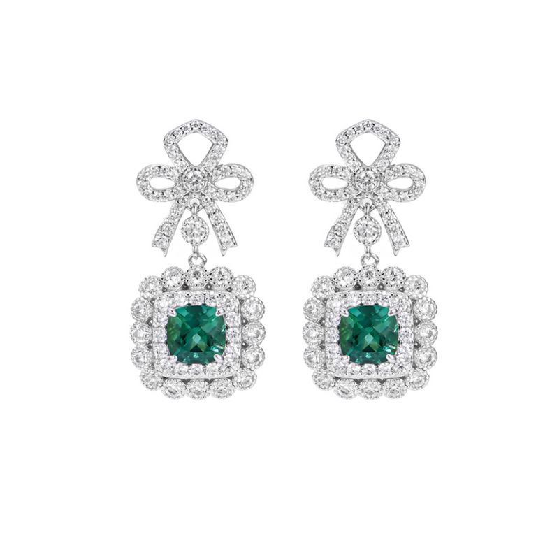 Emerald Bow Drop Earrings – S925 Sterling Silver| Bespoke Moment Gifts Selection