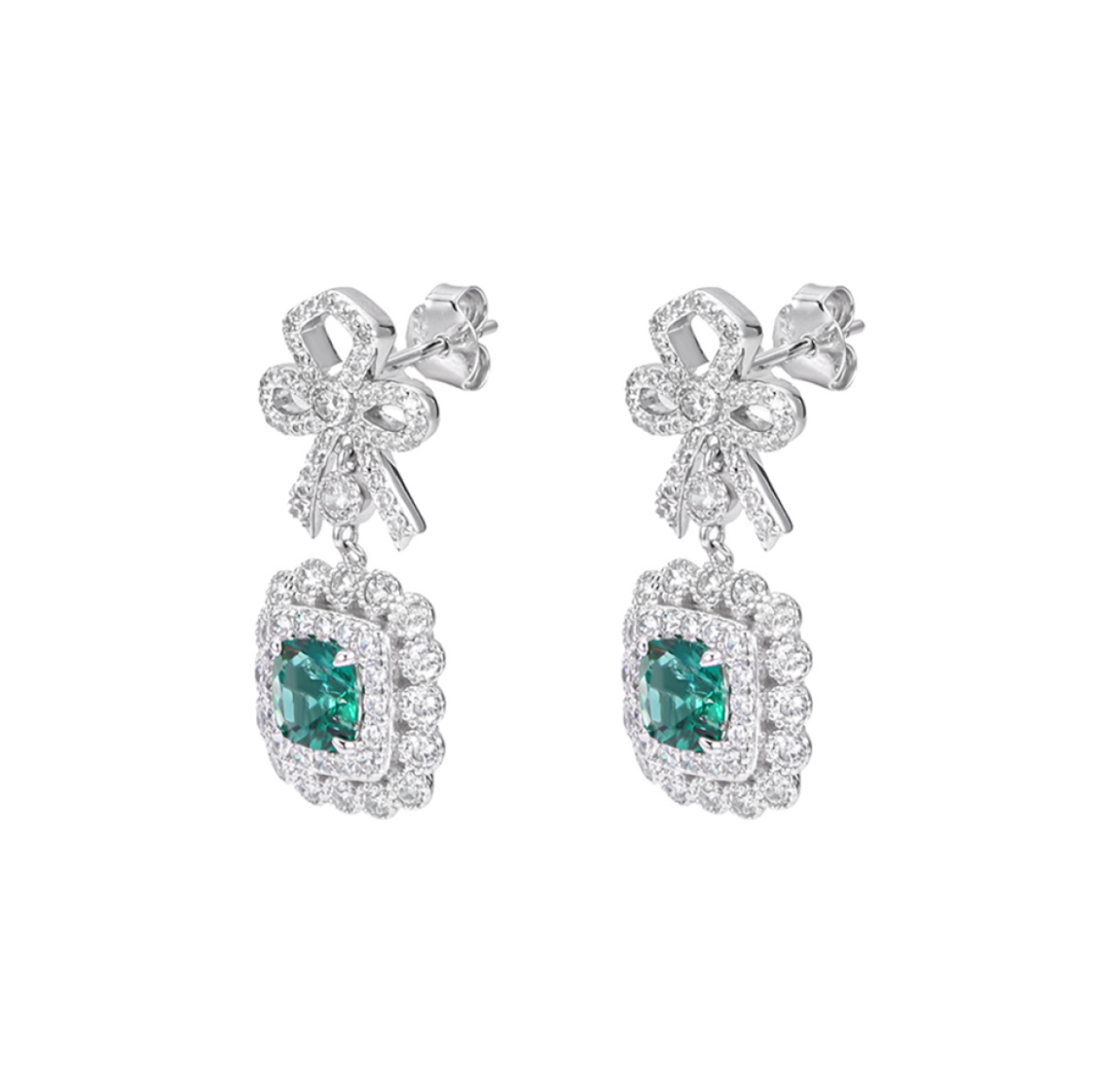 Emerald Bow Drop Earrings – S925 Sterling Silver| Bespoke Moment Gifts Selection