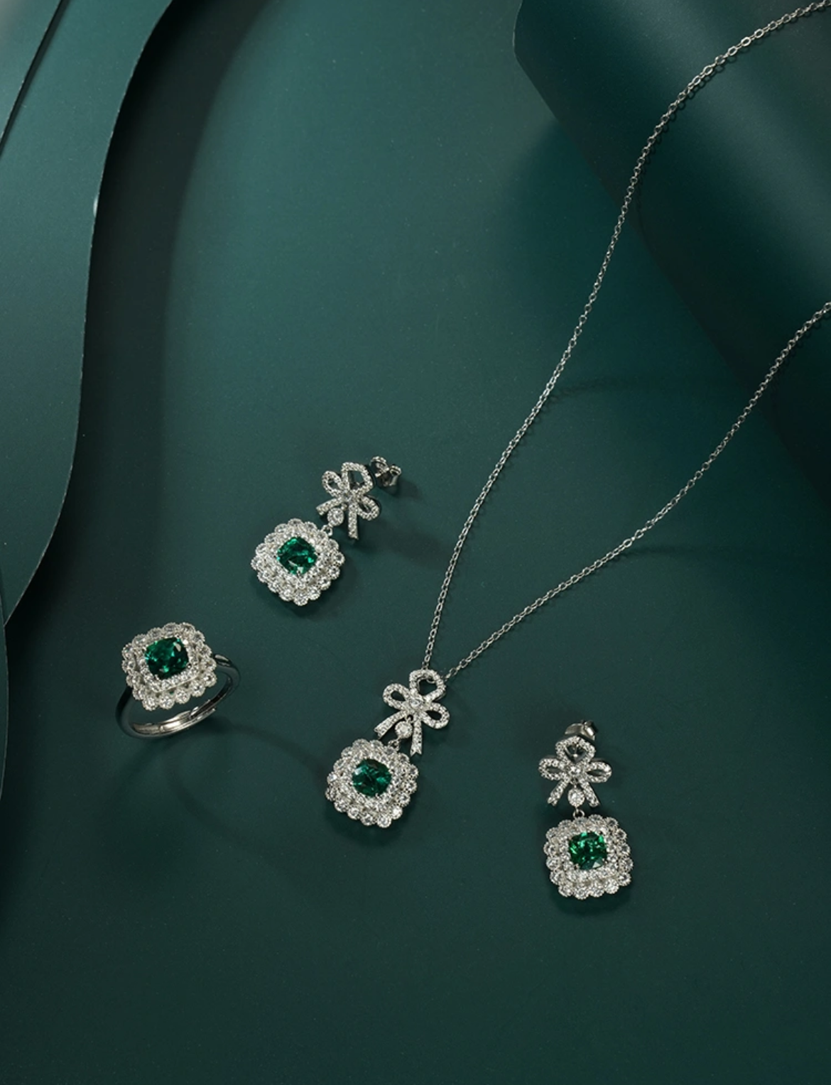 Emerald Bow Drop Earrings – S925 Sterling Silver| Bespoke Moment Gifts Selection