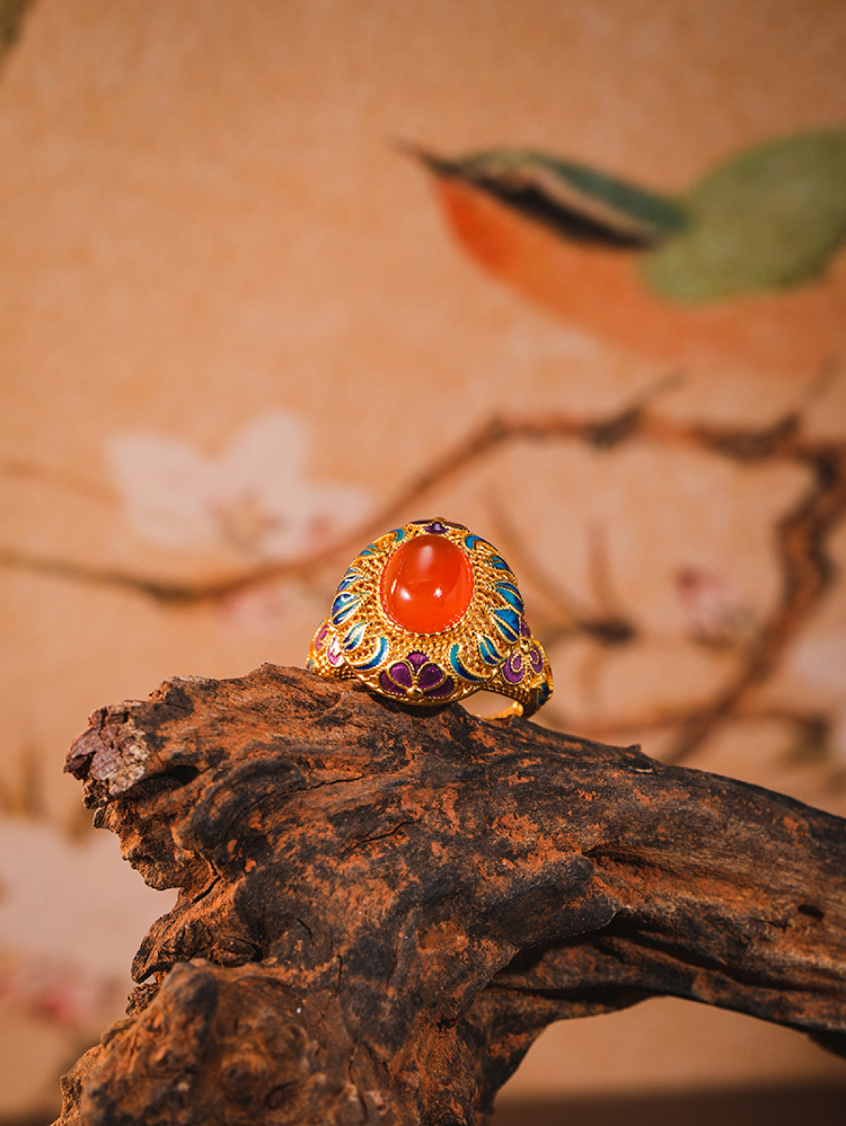 Nanhong Agate Enamel Statement Ring – S925 Sterling Silver | Bespoke Moment Gifts Selection