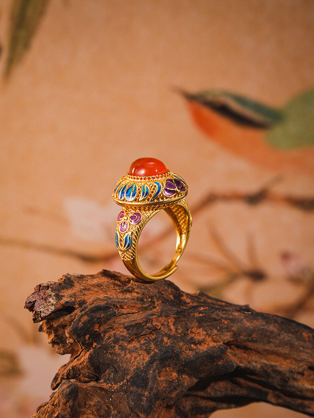Nanhong Agate Enamel Statement Ring – S925 Sterling Silver | Bespoke Moment Gifts Selection