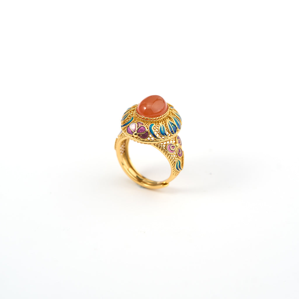 Nanhong Agate Enamel Statement Ring – S925 Sterling Silver | Bespoke Moment Gifts Selection