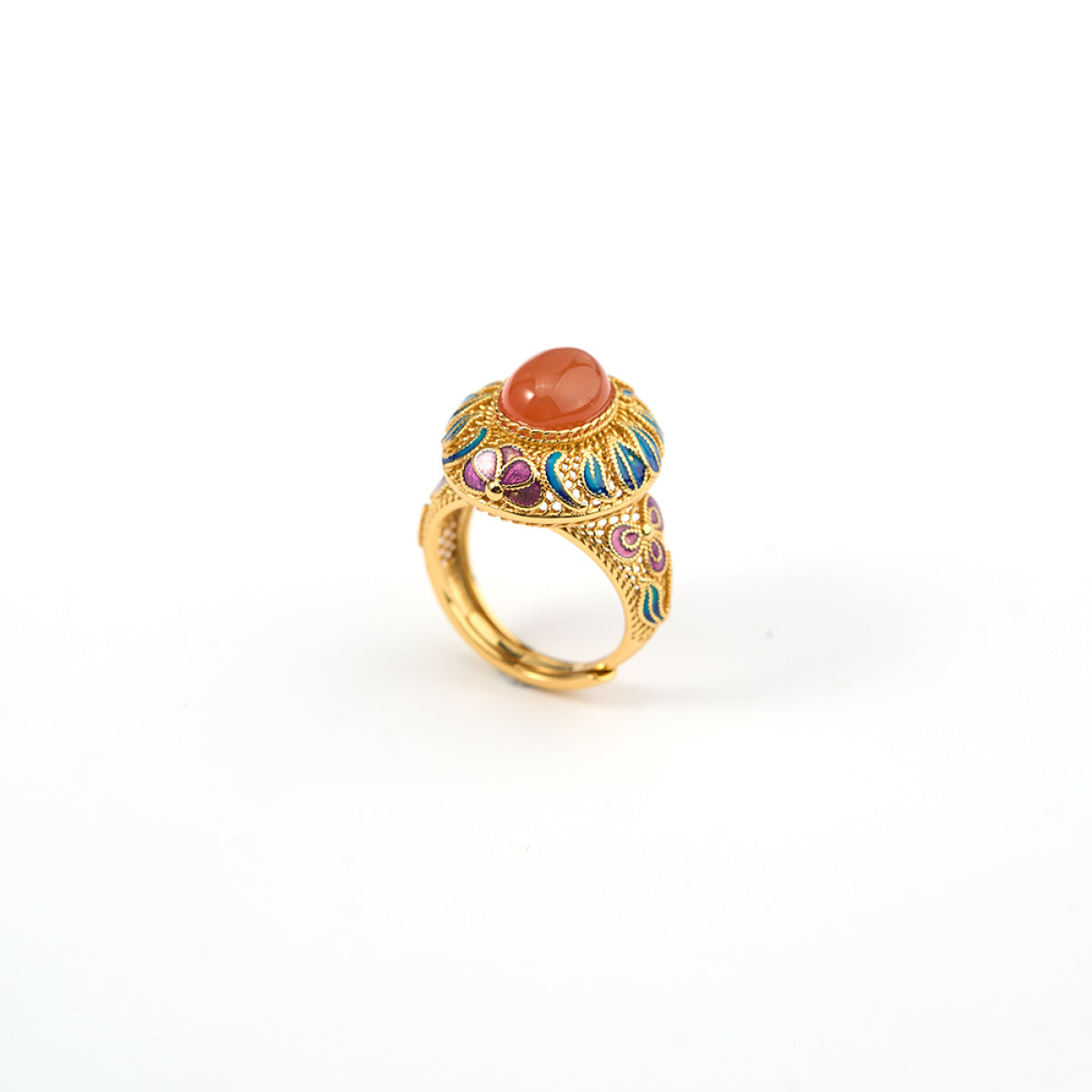 Nanhong Agate Enamel Statement Ring – S925 Sterling Silver | Bespoke Moment Gifts Selection