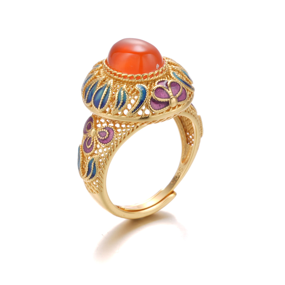 Nanhong Agate Enamel Statement Ring – S925 Sterling Silver | Bespoke Moment Gifts Selection