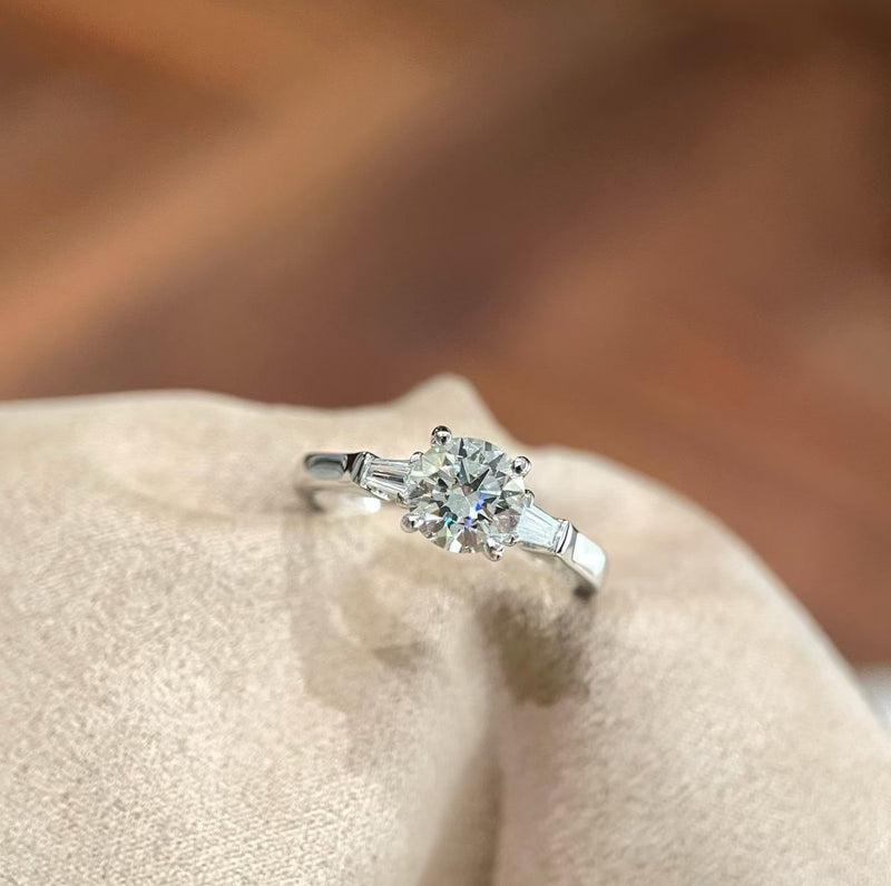 Custom 18K White Gold Round Diamond Three-Stone Ring | Bespoke Moment