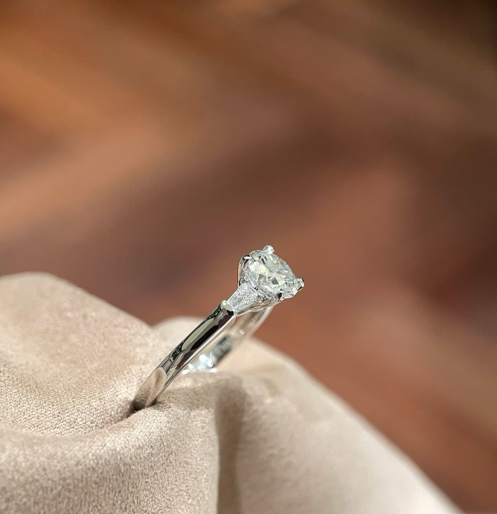 Custom 18K White Gold Round Diamond Three-Stone Ring | Bespoke Moment