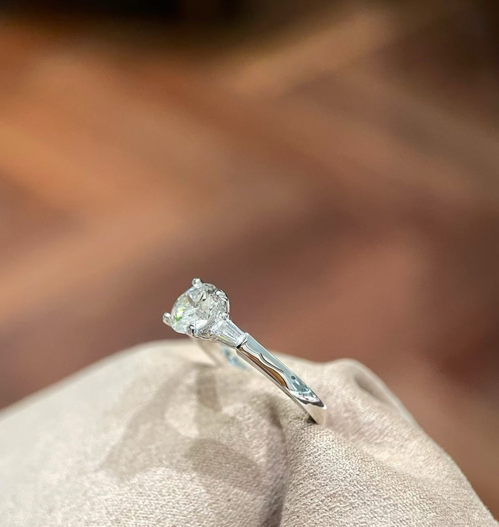 Custom 18K White Gold Round Diamond Three-Stone Ring | Bespoke Moment